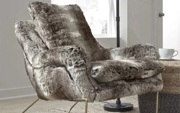 A spring statement chair with soft and fluffy faux fur upholstery in two tones