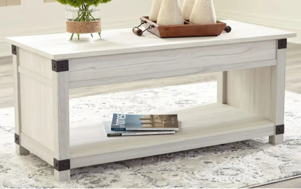 A multifunctional coffee table for family room and home office combination space