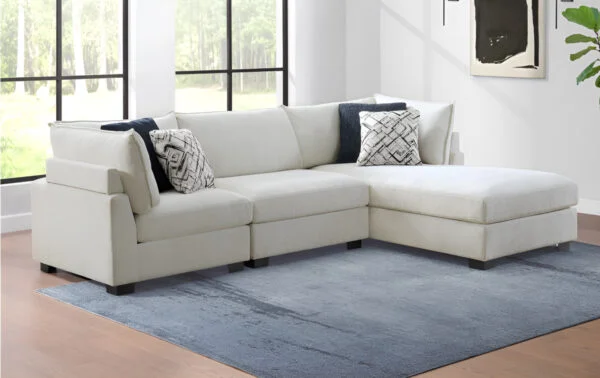 3 piece modular sectional sofa in a family room and home office space