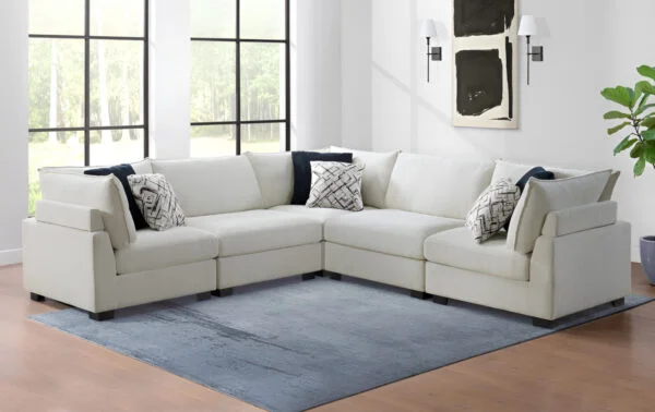 5 piece modular sofa in a family room and home office space