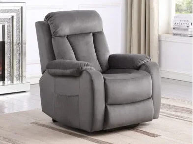 affordable power lift recliner in gray upholstery