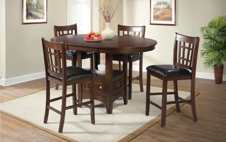 Oval dining table with storage pedestal and 4 seats
