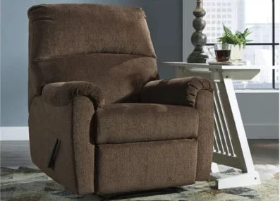 affordable recliner in chocolate brown fabric