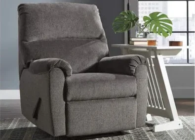 affordable recliner in gray fabric