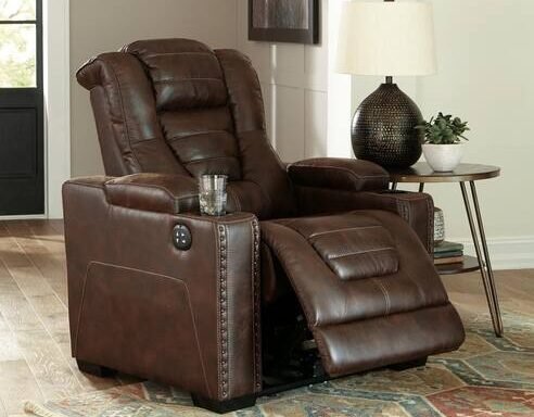 powered recliner in brown leather