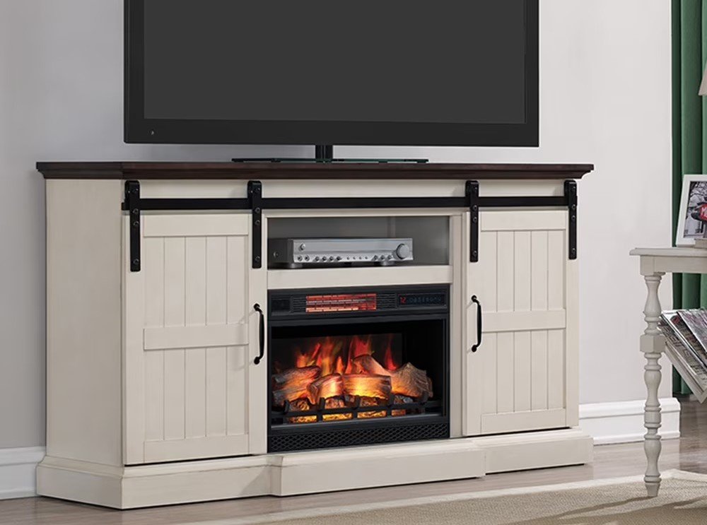 Farmhouse-style fireplace TV stand